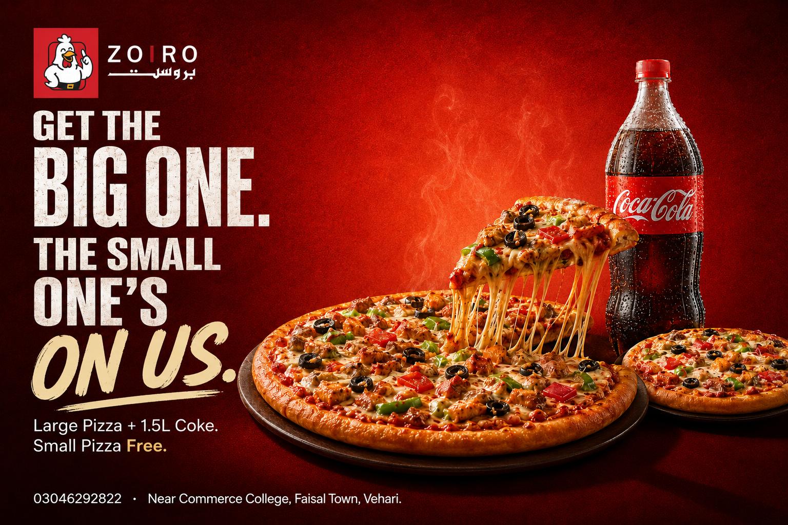 Get The Big One Red & Gold BOGO Pizza Campaign Design